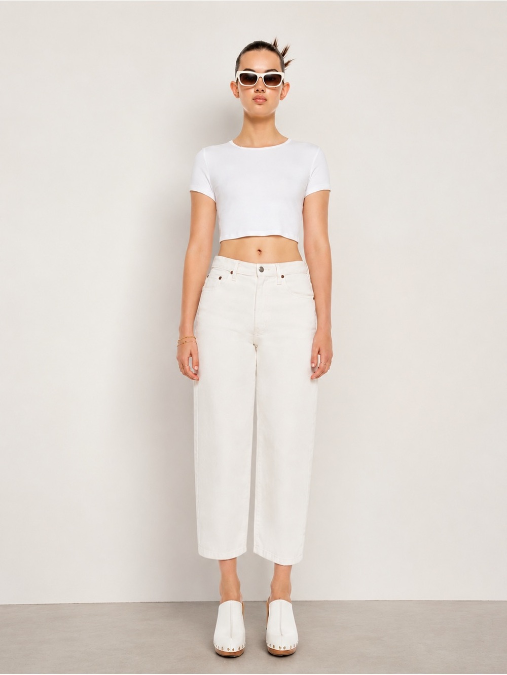 SNACKS MOTHER The Peeler Ankle Jeans in Natural Off white Tapered Style